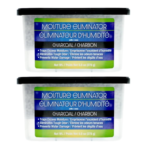 Moisture Eliminator with Charcoal 9.8 oz Tubs Humidity Absorber Buckets for Eliminates Tough Odor Fragrance Free Laundry Room Closet Bathrooms Home Kitchens Car Party Favor Gift Supplies Set of 2