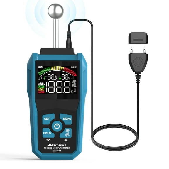 Moisture Meter, DURFICST Moisture Meter Wall, Pin&Pinless Moisture Meter with Color LCD and Acoustic Alarm, Detects 20-40 mm Walls, Wood, Masonry, Concrete and Other Building Materials