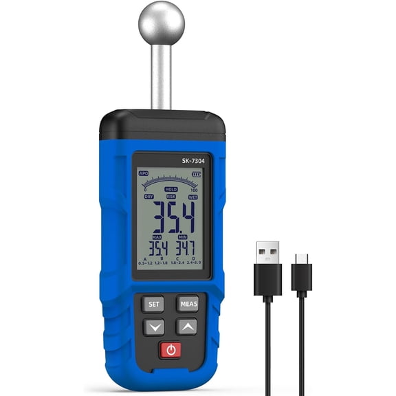 Moisture Meter, Wood Moisture Meter Rechargeable for Drywall Measurement, Pinless Moisture Meter with 20-100mm Measuring Depth for Detecting Humidity Level in Walls, Lumber, Masonry (Blue)