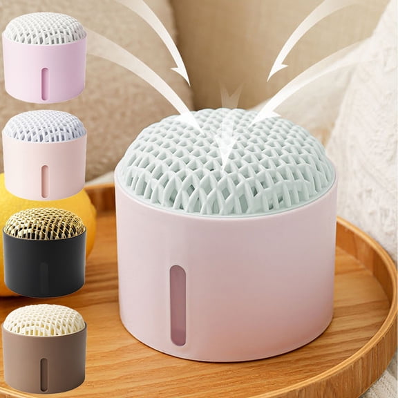 Moisture Proof Dehumidifier Box | Portable & Reusable | High-Efficiency Calcium Chloride Absorption | Round Shape | Black, Pink, Purple, Coffee | 4.1x4.1x3.7in