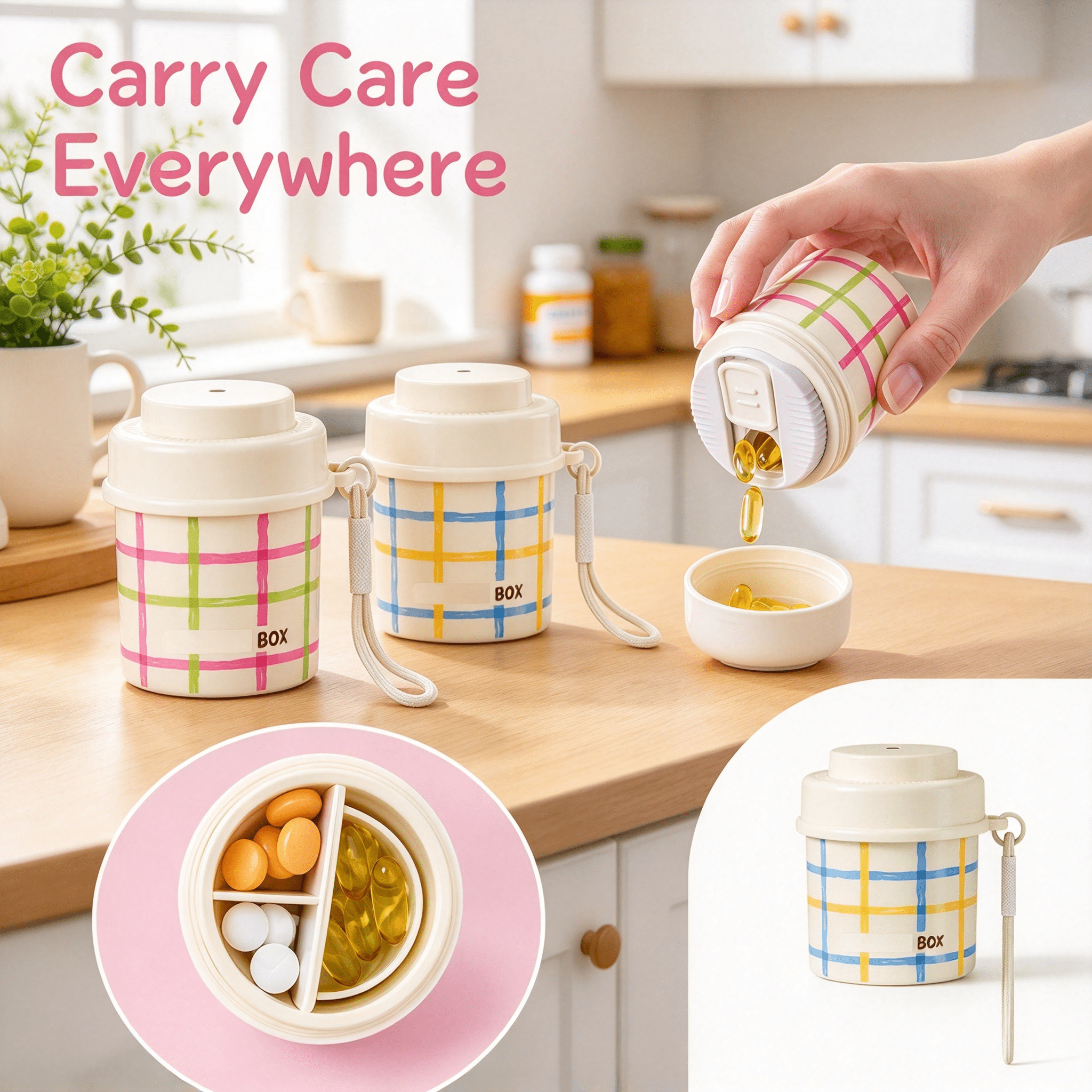 Moisture Proof Pill Container, Portable 4 Compartment Medicine Box ...