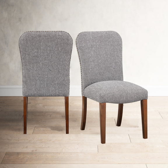 Moisture-Resistant Ashen Grey Dining Chair / Hand-Tacked Antique Brass Nail Heads