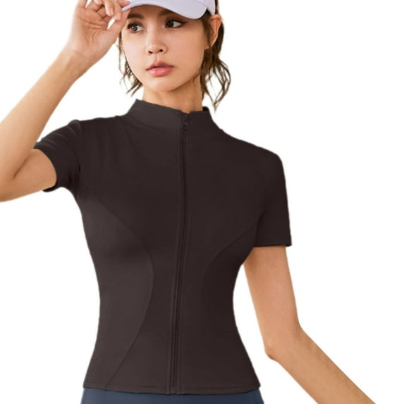 Moisture Wicking Activewear Top High Stretch Yoga Clothing Full Zip Stand Collar