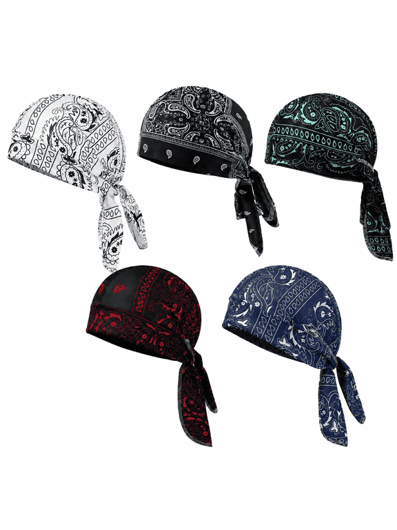 MoistureWicking Paisley Pirate Head Cap Bandana Scarf Wrap Set, AllSeason Cooling Elastic Motorcycle Helmet Liner for Unisex Men and Women