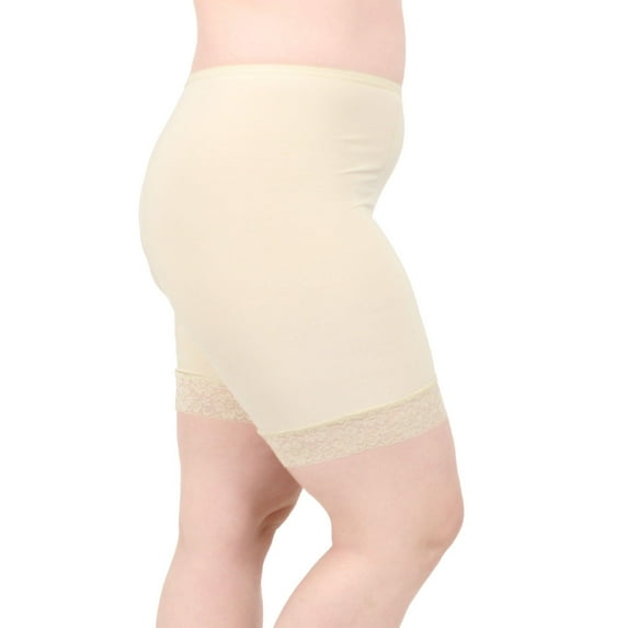 Moisture Wicking Cool Anti Chafe Slip Short with Leg Lace 7" Color: Light Beige Size: LARGE
