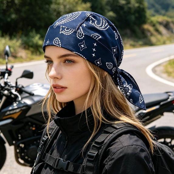 Moisture Wicking Elastic Bandana Headwrap, Breathable Lightweight Sports Head Cap, Versatile Outdoor Headwear Protect Against Sun Wind for Hiking and Travel (Navy - 22in W)