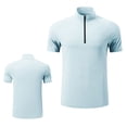 thumbnail image 1 of Moisture Wicking Shirts for Men Short Sleeve Quarter Zip Muscle Shirt Quick Dry T-Shirt Lightweight with Zipper Pocket Light Blue M, 1 of 6