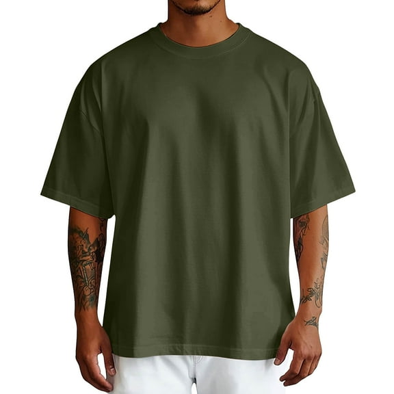 Moisture Wicking T-Shirts for Men Casual Workout Gym Look Male Summer Pure Oversized Shirt Solid Color Large Size Short Sleeve Round Shoulder Sleeve Top