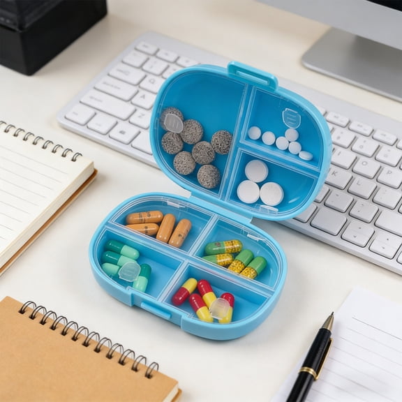 MoistureProof Mini Weekly Organizer Box with Removable Compartments, Portable Travel Jewelry & Small Item Storage, Airtight, Semi-Transparent Plastic Case Blue