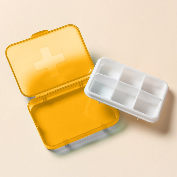 MoistureProof Mini Weekly Pill Organizer Box 6 Grids Orange Portable Travel Pill Case - Soft BPA-Free Plastic, Removable Containers, Lightweight Design, Vitamin Storage, Convenient Travel Daily, 1pc