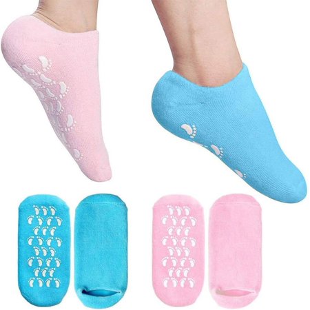 Moisturising Gel Socks, 2 Pairs Soft Moisturizing Socks for Moisturizing Vitamin E and Oil Infused Helping Repair Dry Cracked Skins and Softens Feet, Blue+Pink