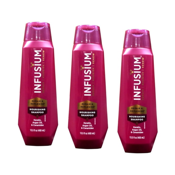 Infusium Repair & Replenish Shampoo, Nourish, Renew, with Keratin, Argan Oil, Ceramides for Dry, Damaged Hair, 13.5 Fl Oz, 3 Pack
