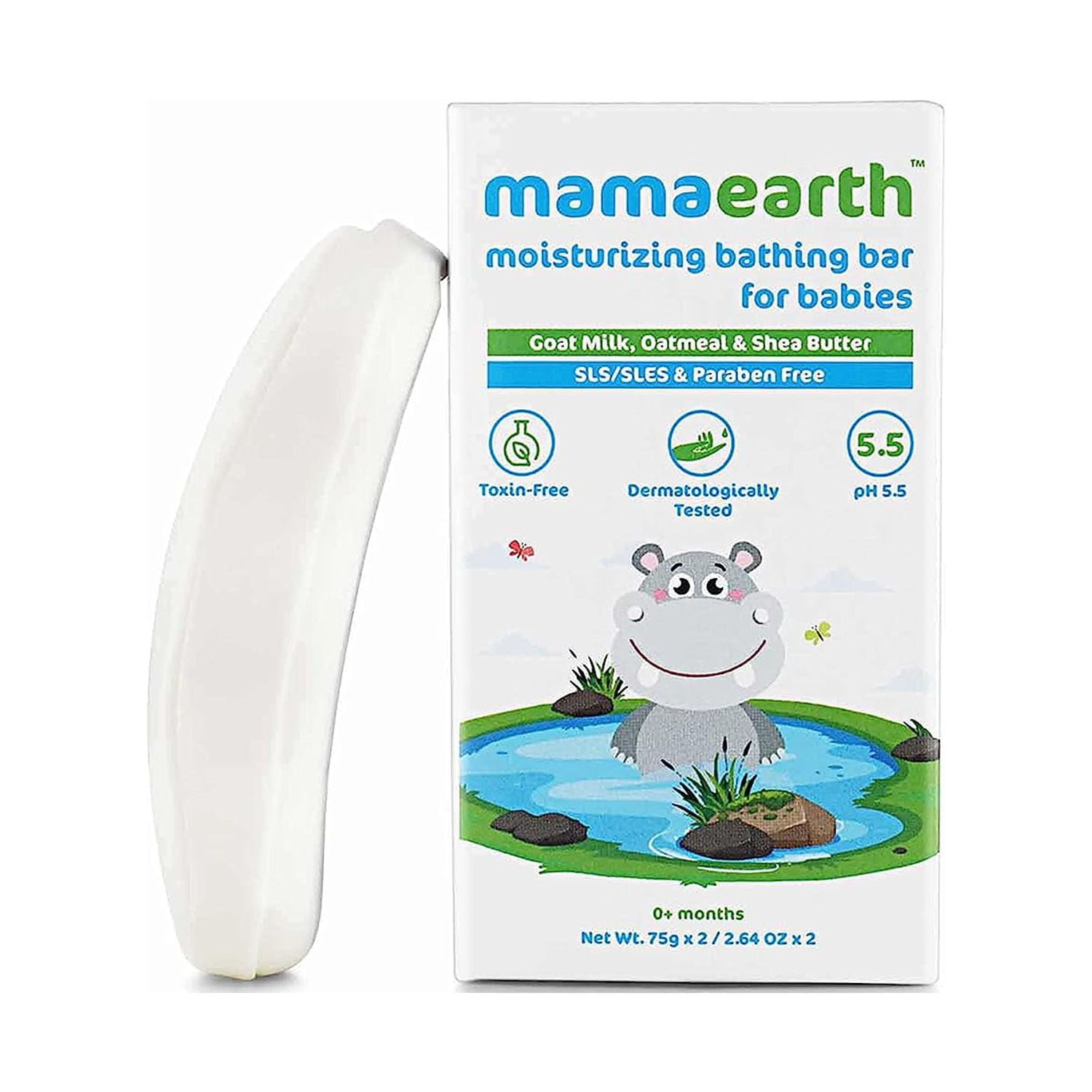 Moisturizing Baby Bathing Soap Bar pH 5.5 with Goat Milk and Oatmeal, 75g (Pack of 2)