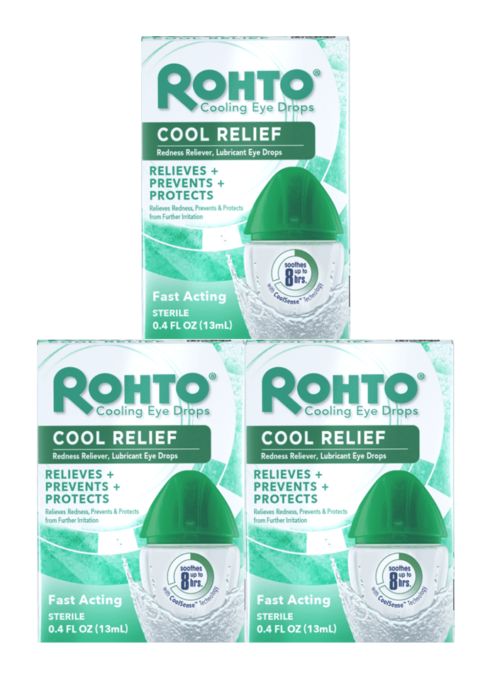 Rohto Cool Relief Cooling Eye Drops, Redness Reliever & Lubricant, Fast Acting, 0.4 fl oz (Pack Of 3)