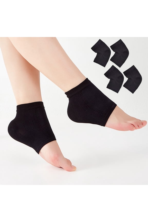 Moisturizing Gel Heel Socks for Cracked Dry Feet | Open Toe Design | Breathable Stretch Nylon Spandex | Spa Therapy Day Night Wear | Reusable | Unisex | Black | 2-Pack | 7.1x9.4cm