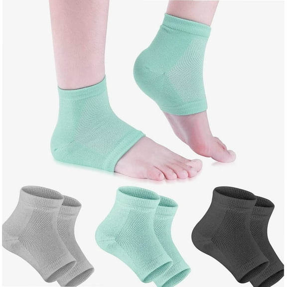 Moisturizing Gel Heel Socks for Dry Cracked Feet, Shynek 3 Pairs Spa Socks Lotion Toeless Socks for Women Dry Cracked Heel Feet Repair, Foot Care (Black, Grey, Green)