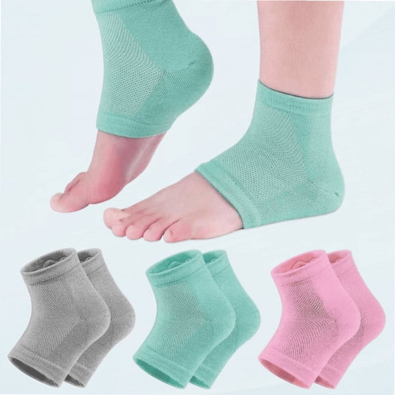 Moisturizing Gel Heel Socks for Dry Cracked Feet, Shynek 3 Pairs Spa Socks Lotion Toeless Socks for Women Dry Cracked Heel Feet Repair, Foot Care (Grey, Pink, Blue)