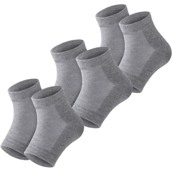 Moisturizing Gel Heel Socks Open Toe Socks Gel Lined Toeless Spa Socks for Dry Hard Cracked Heel (3P-Grey)