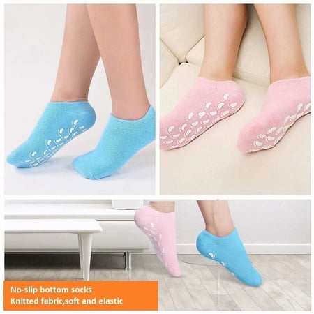 Moisturizing Gel Socks - Foot Moisturizing Socks for Dry Feet and Cracked Heel Spa Treatment, Relief Therapy Cracked Feet Repair with Moisturizer and Moisture Lotion Socks 2 Pack (Blue and Pink)