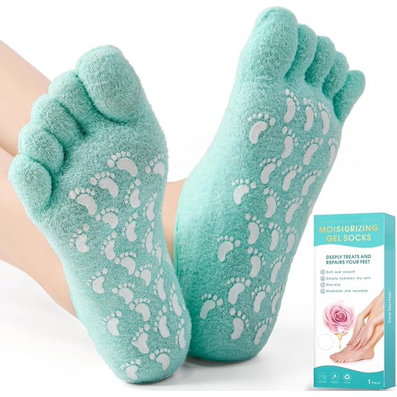 Moisturizing  Gel Socks with 5-, Dry Cracked  , gel socks for dry cracked  women Lavender Oil Infused-Green