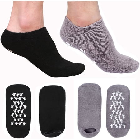Moisturizing Gel Spa Humectant Moisturizer Socks for Men's Large Feet Size Dry Hard Broken Rough Dead Skin Cracked Heel Calluses Cuticles Silicone Heel Socks (Black + Grey)