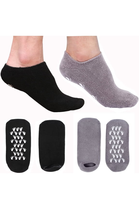 Moisturizing Gel Spa Humectant Moisturizer Socks for Men's Large Feet Size Dry Hard Broken Rough Dead Skin Cracked Heel Calluses Cuticles Silicone Heel Socks (Black + Grey)