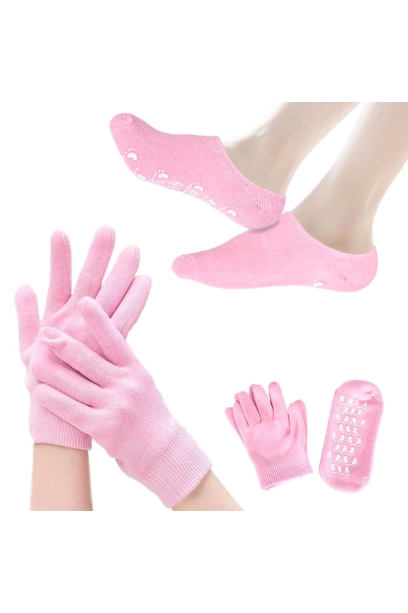 Moisturizing Glove and Sock, Gel Spa Moisturizing Therapy Sock & Glove, Soften Repairing Dry Cracked, Hands Feet Skin Care, Effective in Repair Dry and Chapped Hands and Feet Skin Care(4 PCS/Pink)