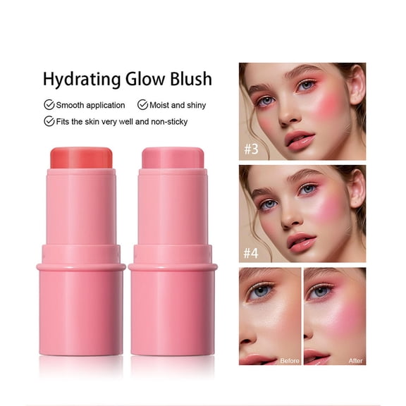 Moisturizing Glow Blush Stick, 6.5g/0.23oz Glossy Dewy Finish Cream Blush, Smooth Blendable Non-greasy Blush for Natural Radiant Cheek Makeup