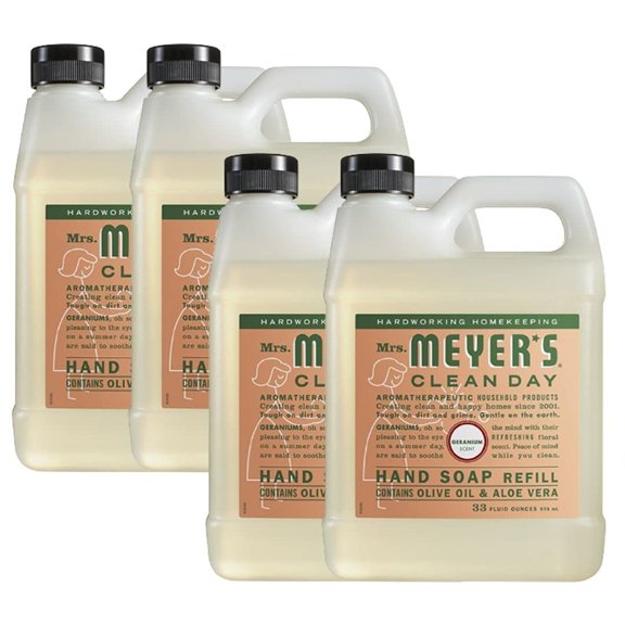 Moisturizing Hand Soap Refill for any Soap Dispenser for Bathroom & Kitchen - Liquid Soap w/ Essential Oils for Hand Wash - Cruelty Free Eco Friendly Products- Geranium Scent in 33 Oz