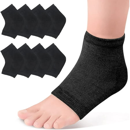 Moisturizing Heel Socks Gel Linked Open Toe for Cracked Dry Heel, Women Men SPA Footcare Socks, 4 Pairs, Black
