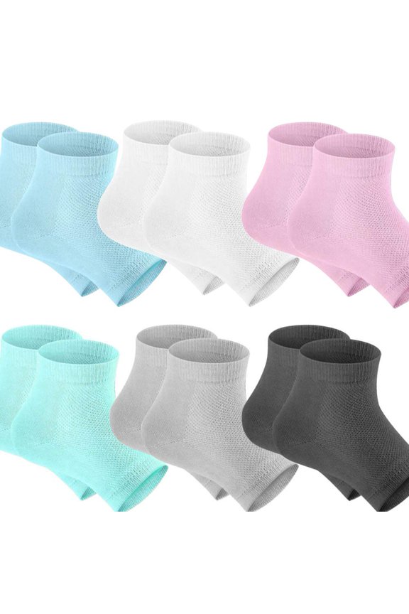 Moisturizing Socks 6 Colors Gel Heel Socks for Dry Cracked Feet Washable & Reusable Mesh Heel Sleeves Toe Open Helps Repair Dry Heels, Rough Calluses, Dry Skin for Man Women