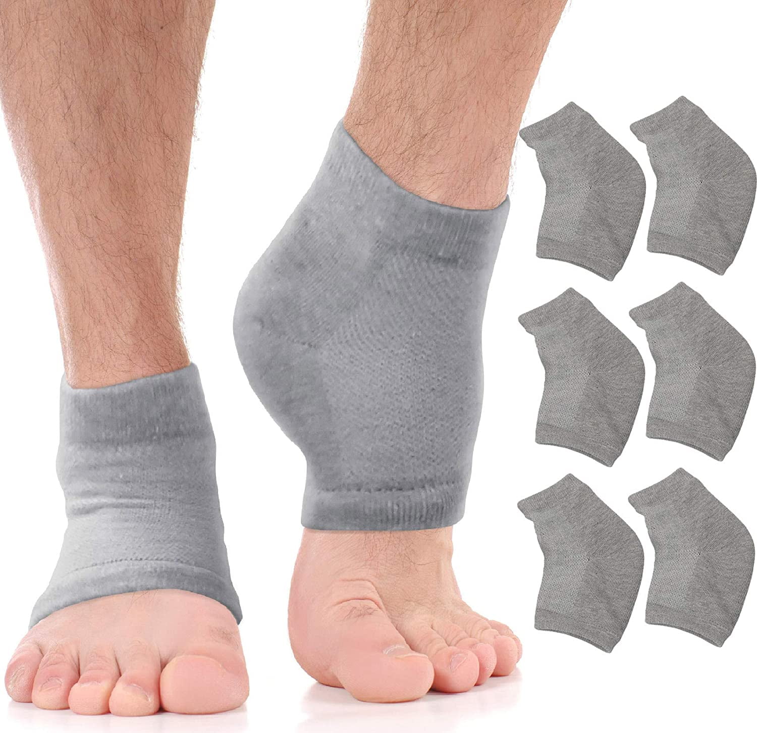 BreezyToes Moisturizing Gel Heel Socks (2 Pairs) - Overnight Cracked Heel Treatment For Dry Feet