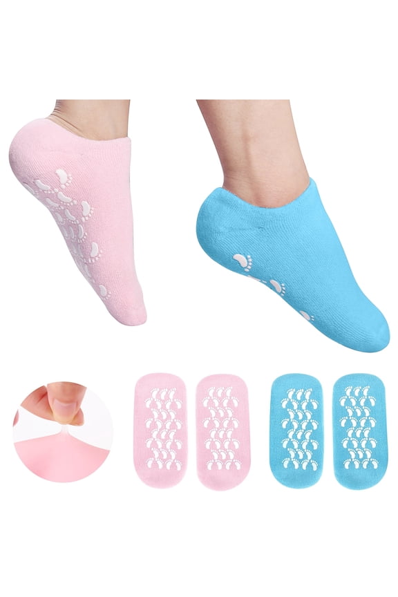 Moisturizing Socks Heel Gel Sock - Callus Rough Foot Care Treatment Soft Silicone Gel Lined Infused Lotion Spa Socks|2 Pairs Cotton Gel Sleeves For Repairing Softening Dry Cracked Feet Skins