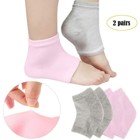 Moisturizing Socks, Lotion Gel for Dry Cracked Heels, Spa Gel Socks Humectant Moisturizer Heel Balm Foot Treatment Care Heel Softener Compression 2 Pairs-Pink+Grey