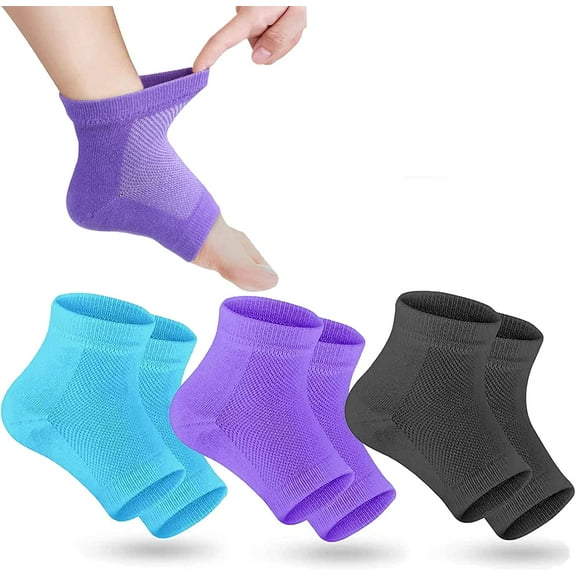 Moisturizing Socks,Spa Gel Heel Socks, 3 Pairs Aloe Infused Socks for Women Moisturizing Gel Spa Socks for Feet Care Vented Gel Lining Heal and Treat Dry Cracked Feet(Black,Blue,Purple)