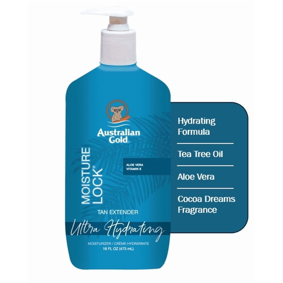 Australian Gold Moisture Lock Hydrating Tan Extender with Tea Tree Oil and Aloe Vera, Cocoa Dreams Scent, 16 Ounce