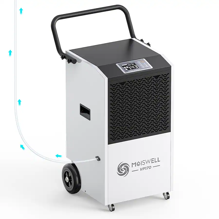 Moiswell 170-Pint Commercial Dehumidifier with Pump - Covers Large Spaces up to 7,500 Sq Ft