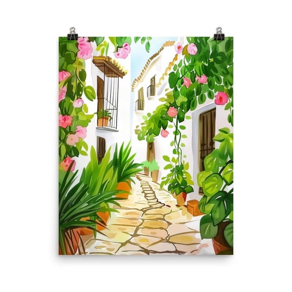 Mojacar Print, Spanish Street Scene Wall Art, Andalusia Home Decor, Whitewashed Village Artwork, Iberian Travel Poster, Espana Home Decor #3468, Unframed Canvas Size 8x12