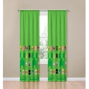 Mojang Minecraft Creeper & Faces 2 Panels Drapes Set - 84 Inch Long - Gaming Kids Room Curtains