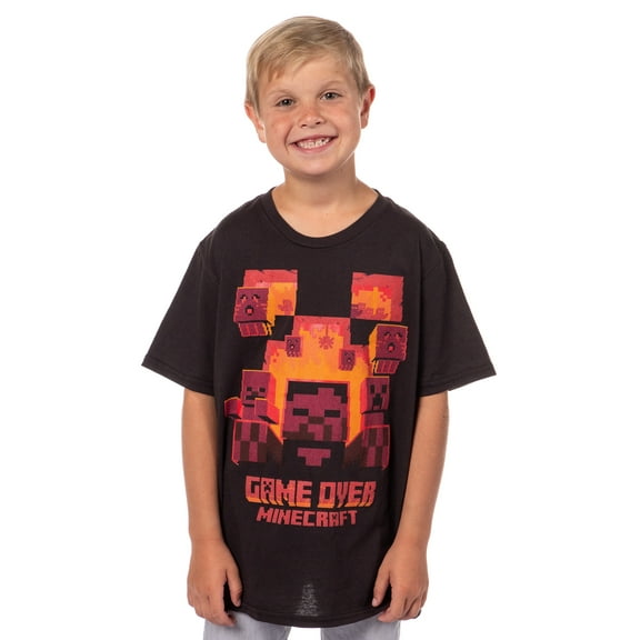 Mojang Studios Boys' Minecraft Flaming Game Over Pixel Design Kids Short Sleeve T-Shirt