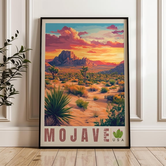 Mojave Desert USA travel Print, Southwest landscape art print, Joshua tree sunset wall decor, Unframed Canvas 8x10in
