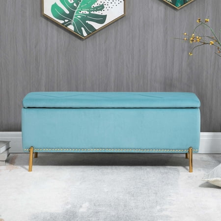 Mojay Modern Velvet Upholstered Storage Bench, Teal