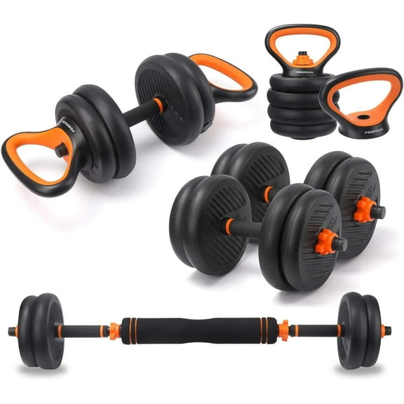 Mojco 6 in 1 Adjustable Dumbbells Set Free Weights Waterproof Dumbbells Exercise Barbell Weight Sets with Kettlebell Handle for Men Women Whole Body Workout Home Gym 2 Pair/Set 30 Kg/ 65 lbs