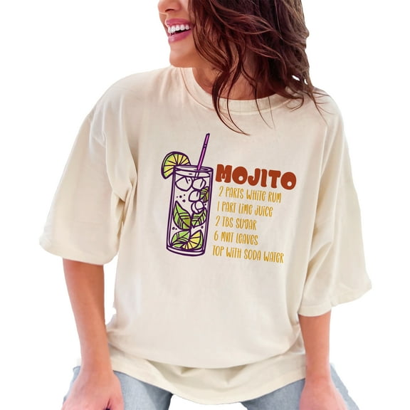 Mojito Cocktail Recipe T-Shirt, Retro Drink Graphic Tee, Bartender Gift, Summer Party Shirt, Funny Alcohol Design, Ivory Comfort Colors T-Shirt, 3XL