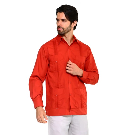 Mojito Collection Guayabera Shirt Classic Poly Cotton Blend Long Sleeve