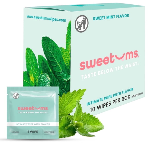 Sweetums Flavored Feminine Wipes For Women, Individually Wrapped - pH Balanced Wipes - Pack of 10 (Sweet Mint)