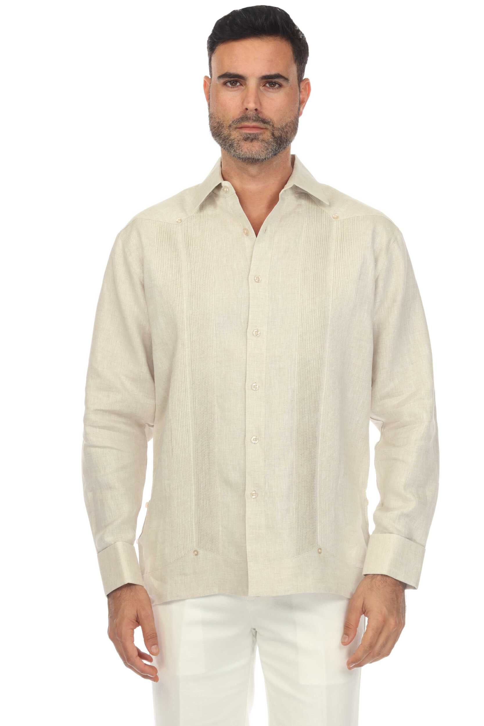 Mojito Men's 100% Linen Guayabera Chacabana Shirt Long Sleeve with ...