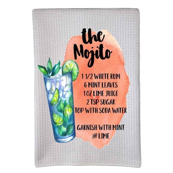 Mojito Recipe Alcohol Drinks 16"x24" Sublimation White Waffle Towel Trifolded 100% Polyester Highly Absorbent Kitchen Dish Towel Humorous Sarcastic Gift wwt-008