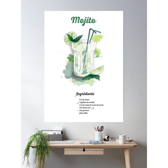Mojito Recipe Poster Wall Art, Modern Wall Decor For Living Room Bedroom, 16x24 UNFRAMED