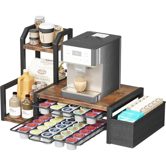 Mojitor Coffee Pod Holder Drawer for K-Cup,2-Tier Nespresso Pods Holder, K Cup Holder Holds 60 K-Cups & 10 Syrup Bottles, Sliding Storage Drawer and Countertop Storage